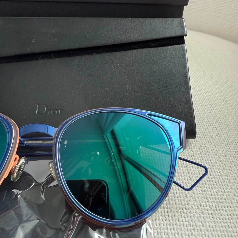 CHRISTIAN DIOR SCULPT Blue Green Mirrored Cat Eye Sunglasses AUTHENTIC - Picture 3 of 11